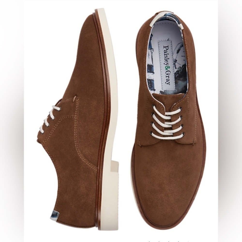NEW Paisley & Gray bromfield Suede plain toe oxford brown & white size 8.5D